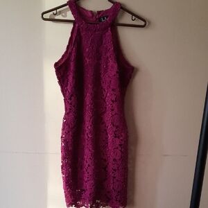 Lulus Lace Halter Dress in Burgundy